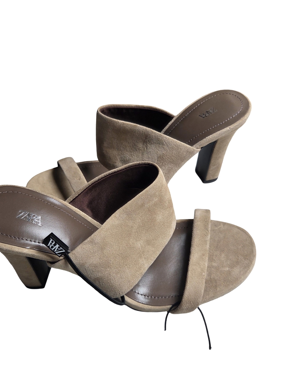 Zara Taupe Suede Two-Band High Heel Mules